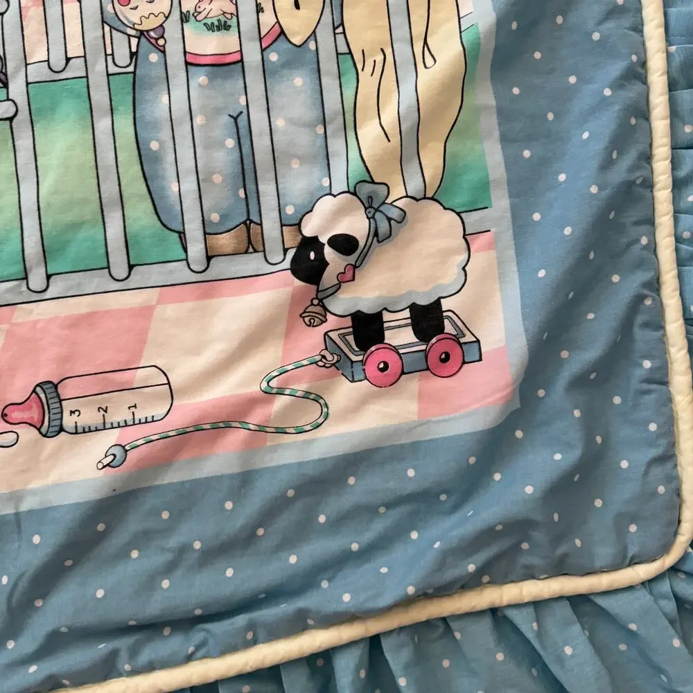 Vintage Bunny Crib Comforter 39 x 49 Nursery Quilt Easter Baby Decor